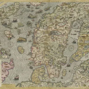 Map of the Sea (Carta marina) by Olaus Magnus (1490-1557), 1572 (engraving)