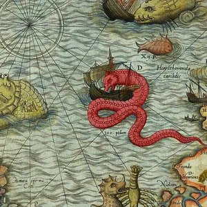 Detail of A Map of the Sea (Carta marina) by Olaus Magnus (1490-1557), 1572 (engraving)