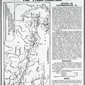 Map of the Trans-Siberian Railway, produced by J. Bartholomew & Co. c. 1920 (engraving)