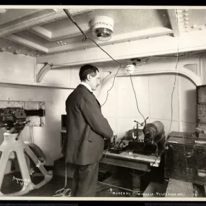 Marconi and his wireless telegraph apparatus, 1899-1900 (silver gelatin print)