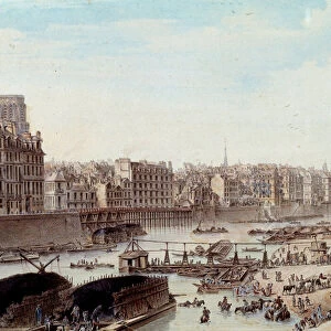 Maritime life on the docks of the Port in Paris in 1782 Peniches