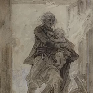 The Marquis of Lantenac saving a child, illustration from Quatre-vingt-treize