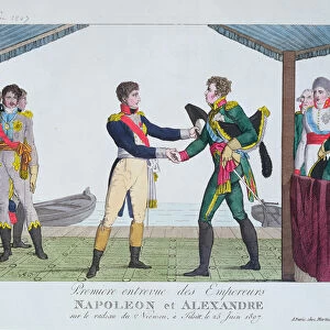 Meeting between Napoleon I and Alexander I, at Tilsit, 25 June, 1807 (coloured engraving)