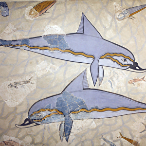 Minoan art. The "Dolphin Fresco". The fresco decorared the wall or the floor of