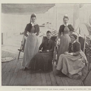 Miss Norman, Lady Superintendent, and Nursing Sisters, on Board the Hospital-Ship "Trojan"(b / w photo)