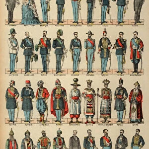 Monarchs of the World (coloured engraving)