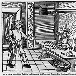 Money Lender, 1531 (woodcut) (b / w photo)