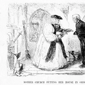 Mother church putting her house in order, cartoon from Punch, 1850 (engraving)