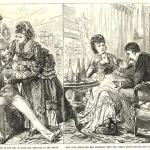 Mr Trottles was too busy in the City to take Mrs Trottles to the Derby (engraving)