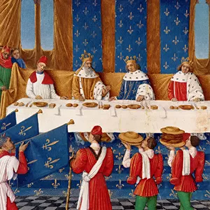 Ms 6465 fol. 444v Banquet given by Charles V (1338-80) in honour of his uncle Emperor
