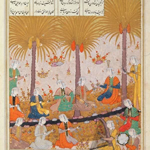 MS D-212 Illustration for a poem by Elyas Nezami depicting girls in a garden singing