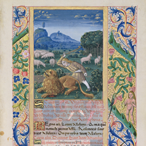 Ms Lat. Q. v. I. 126 f. 53 David defending his fathers sheep against a lion