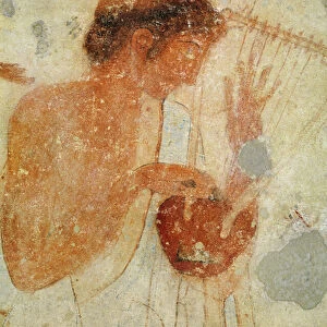 Detail of Musician playing the zither or the lyre, from the Tomb of the Triclinium, c
