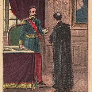 Napoleon III and Louis-Gaston de Segur (Louis Gaston de Segur) (1820-1881) French bishop at Elysee - Engraving from "Religious teaching by the eyes. Wonderful Album"by Louis Maitrejean and Georget Ramond - France 1910