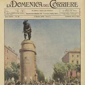 The national monument to the Bersagliere inaugurated in Rome in the presence of the King... (colour litho)