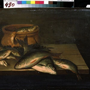 "Nature morte aux poissons"(Still life with fishes"Peinture de Pieter de Putter (vers 1600-1659) 17eme siecle Mikhail Kroshitsky Art Museum, Sevastopol (Sebastopol) Ukraine