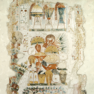 Nebamun receiving offerings from his son, from the Tomb of Nebamun, c. 1350 BC (mural)
