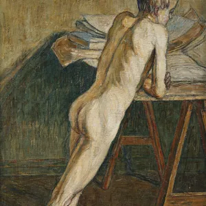 Nude Boy Standing; Stehender Knabenakt, (oil on canvas)