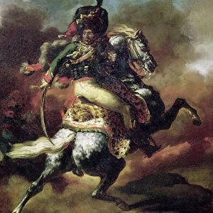 Officer of the Hussars Charging on Horseback (oil on canvas)