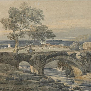 The Old Bridge in Devon (graphite and w / c with white b / c on paper)