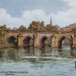 Old Elvet Bridge and Chantry, Durham (colour litho)