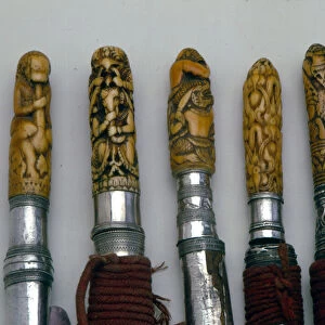 Ornamental Knife and Sword Handles, Northern Thailand (silver & ivory)