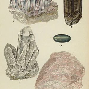 Oxides (quartz group), amethyst, smoky-quartz, rock-crystal, cat s-eye, rose-quartz (colour litho)