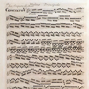 Page of musical score of violin in concerto V in Il cimento dell armonia e dell