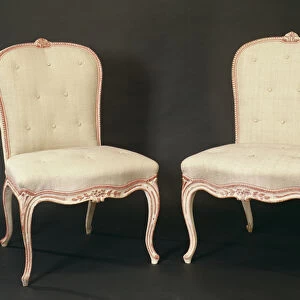 Pair of white painted Hepplewhite chairs in the French manner, c. 1775