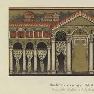 Former palace of Theoderic the Great, King of the Ostrogoths, in Ravenna, Italy (colour litho)