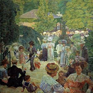 The Parc Montsouris from the kiosk has music in 1900. Painting by Ludovic Vallee (1864 - 1939), 1900. Oil on canvas. Dim: 1. 86 x 1. 53m. Paris, Musee Carnavalet