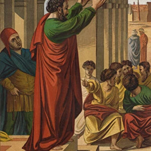 Paul preaching in Athens (colour litho)