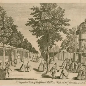 A perspective view of the Grand Walk in Vauxhall Gardens, London, and The Orchestra (engraving)