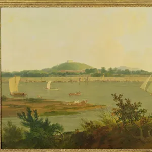 Pinnace Sailing Down the Ganges past Monghyr Fort, c.1791 (oil on canvas)