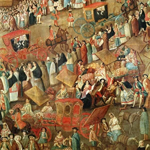 Plaza Mayor in Mexico, detail of carriages (oil on canvas)