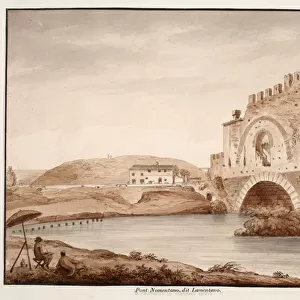 Ponte Nomentano, or Lamentano, 1833 (etching with brown wash)