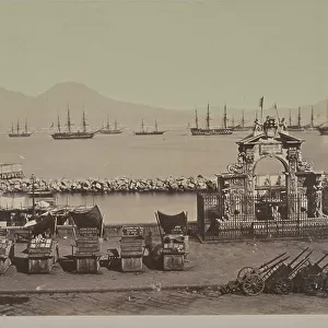 The Port of Santa Lucia, Naples (Italy) - Photography, 1880-1900, original print (20x25 cm) by contact, extract from an ancient work on Naples, 19th century
