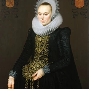 Portrait of Justina van Teylingen, 1616 (oil on panel) (see 307901 for pair)