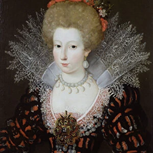 Portrait of a lady in a high lace collar and jewelled silk costume, early 17th century