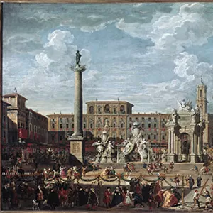 Preparations for the fireworks and decorations of the feast given in Rome celebrating