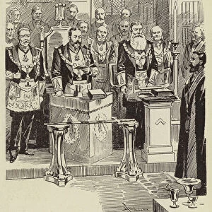The Prince of Wales consecrating the New Chancery Bar Lodge of Freemasons at Lincolns Inn, declaring the Lodge constituted (engraving)