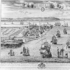 A Prospect of the Towne and Harbour of Harwich (engraving) (b / w photo)