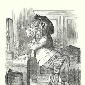 Punch cartoon: The British Lion Prepares for the Jubilee - Queen Victorias Golden Jubilee, 1887 (engraving)