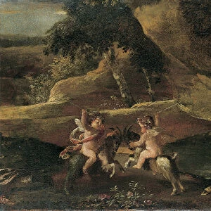 Putti Fighting on Goats (oil on canvas)