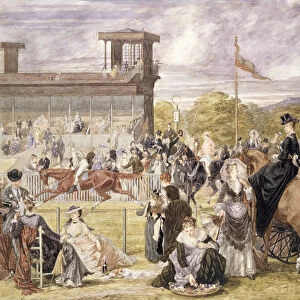 The Races at Longchamp in 1874 (w / c on paper)