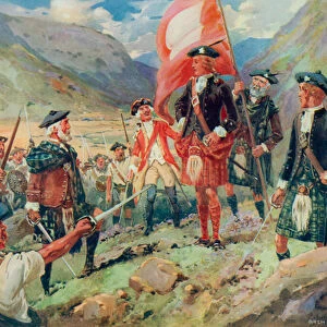 The Raising of the Standard, Bonnie Prince Charlie lands in Scotland in 1745 (colour litho)