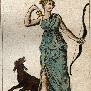Representation of Diana, goddess of the hunt, she holds a bow and arrows