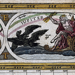 Representation of the God Jupiter fighting black eagles in his chariot (engraving