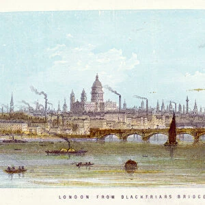 River Thames: London from Blackfriars Bridge (coloured engraving)