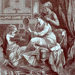 Roman lady at her toilet, illustration from The Illustrated History of the World, published c. 1880 (digitally enhanced image)